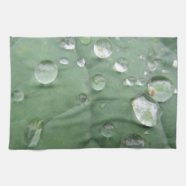 Paño De Cocina Geschirrtuch Wassertropfen auf grau-grünem Blatt (Horizontal)