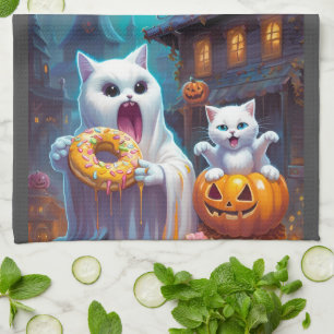Paño De Cocina Ghost lindo N Gatito, Calabaza y Donut