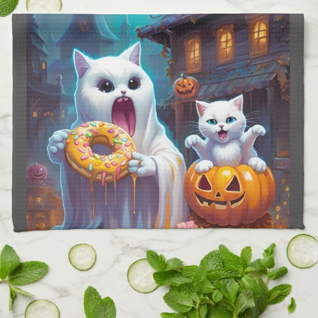 Paño De Cocina Ghost lindo N Gatito, Calabaza y Donut (Doblado)