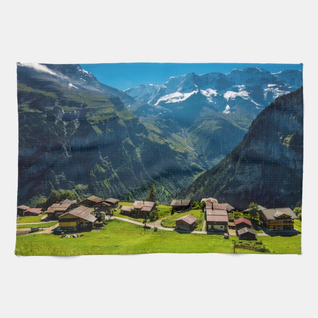 Paño De Cocina Gimmelwald en las montañas suizas - Suiza (Horizontal)