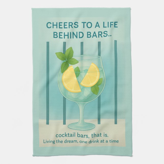 Paño De Cocina Gin & Tonic Tea Towel | Duck Egg Blue Kitchen Gift (Vertical)