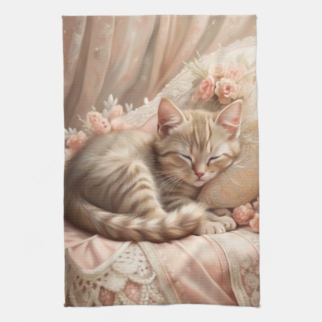 Paño De Cocina Ginger Kitten Sleeping (Shabby Chic) (Vertical)