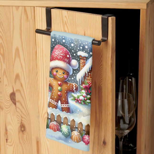 Paño De Cocina Gingerbread Family Snowy Christmas Scene Blue (Pliegue de tercios)