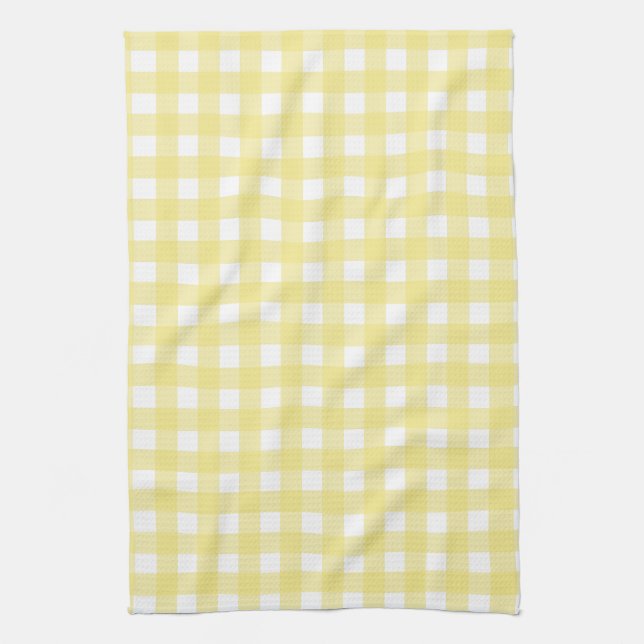 Paño De Cocina Gingham blanco y amarillo pálido (Vertical)