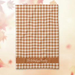 Paño De Cocina Gingham de otoño naranja quemada con nombre person
