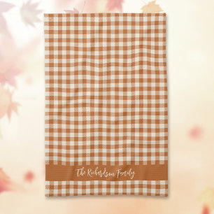 Paño De Cocina Gingham de otoño naranja quemada con nombre person