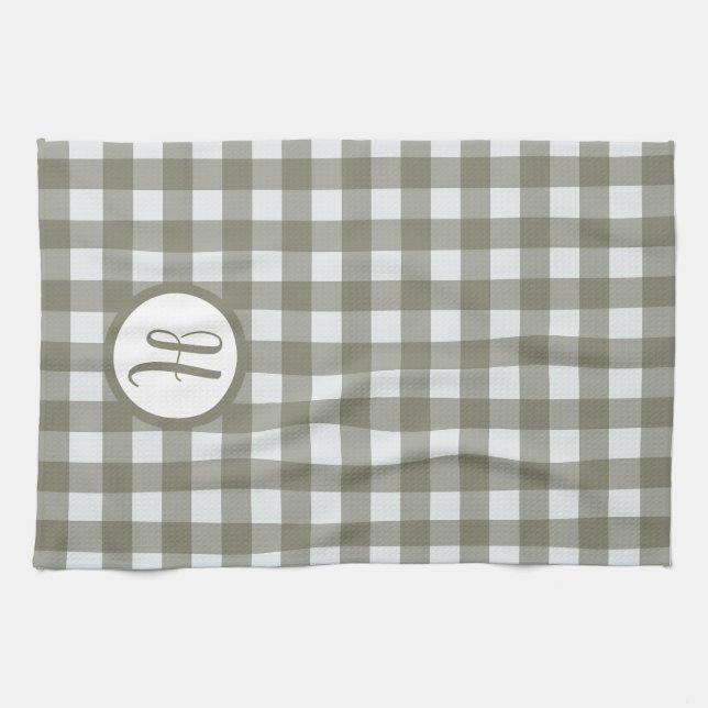 Paño De Cocina Gingham First Monogram Sage Green Checks (Horizontal)