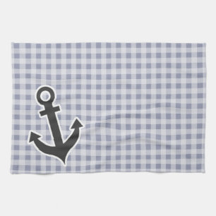 Paño De Cocina Gingham gris-azul; Anchor