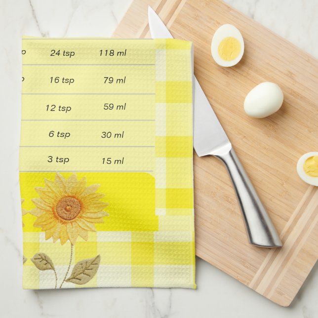 Paño De Cocina Gingham Logo Amarillo Girasol de Medición (Doblado Cuarto)