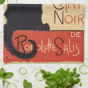 Paño De Cocina Gira del Gato Negro Vintage Gato Negro Art Nouveau