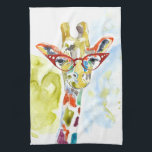 Paño De Cocina Giraffe de los pantalones inteligentes<br><div class="desc">Esta acuarela tiene una jirafa de colores en anteojos | Por Jennifer Goldberger</div>