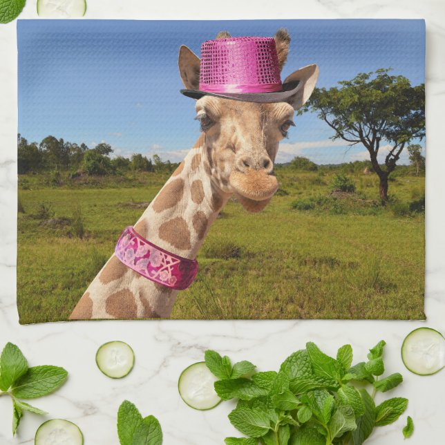 Paño De Cocina Giraffe en gorra rosa brillante (Doblado)