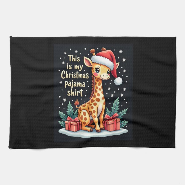 Paño De Cocina Giraffe Usando Navidades de Santa Hat Pajam (Horizontal)