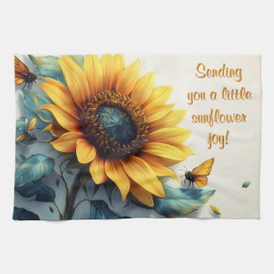 Paño De Cocina Girasol con Mariposas con Texto Personalizable