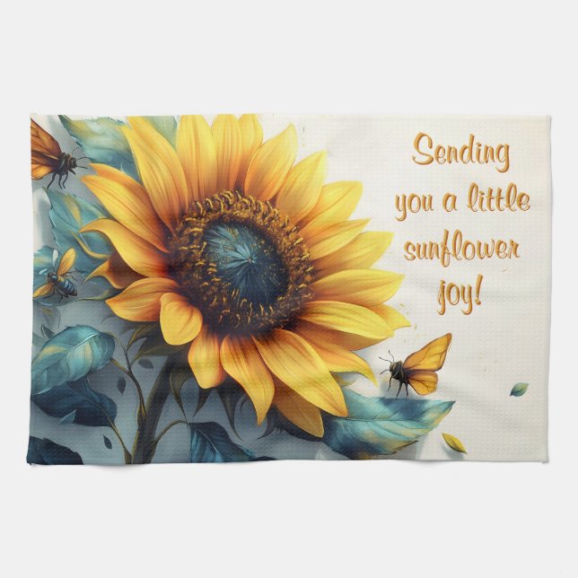 Paño De Cocina Girasol con Mariposas con Texto Personalizable (Horizontal)