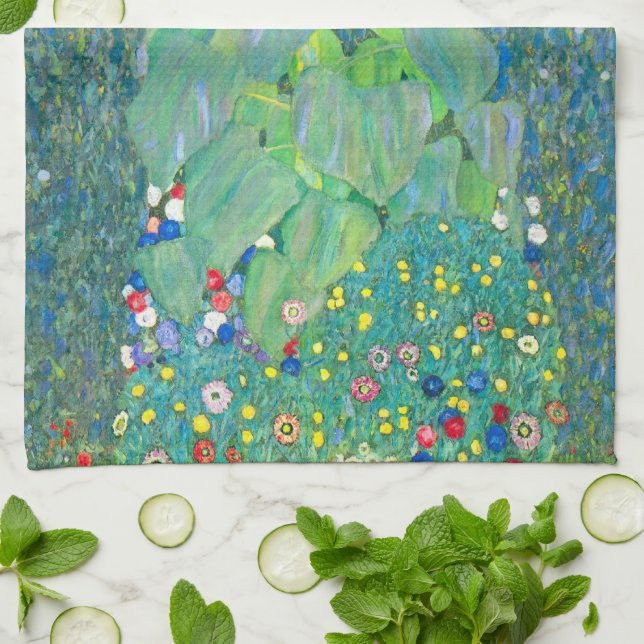 Paño De Cocina Girasol de Klimt, flores antiguas Art Nouveau (Doblado)
