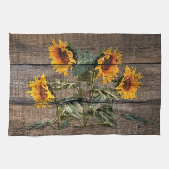 Paño De Cocina Girasol de madera de grano rústico (Horizontal)