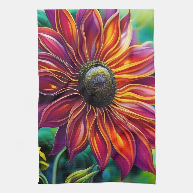 Paño De Cocina Girasol filigre rojo y dorado (Vertical)