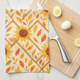 Paño De Cocina Girasol retro y acuarela rústica de granja