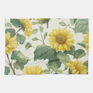 Paño De Cocina Girasol Rústico Acuarela Floral Granja