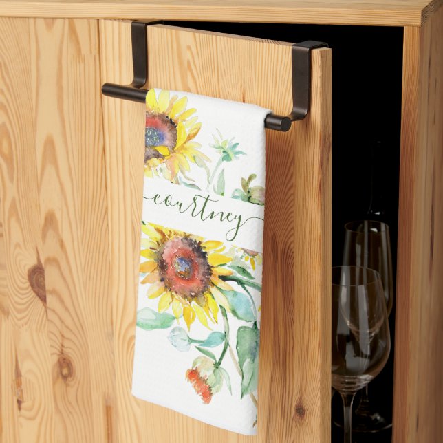 Paño De Cocina girasoles acuáticos personalizados (Pliegue de tercios)