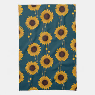 Paño De Cocina Girasoles amarillos florales retro Art Nouveau