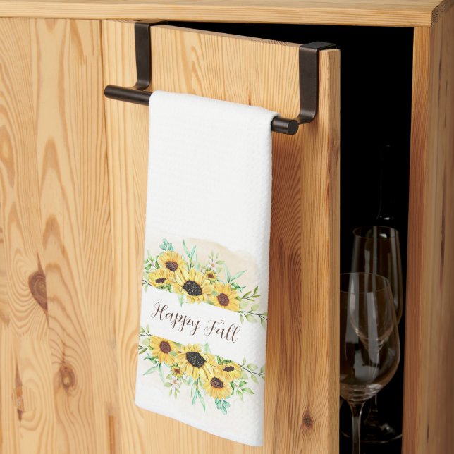 Paño De Cocina Girasoles de otoño marco con texto personalizable  (Pliegue de tercios)