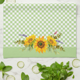 Paño De Cocina girasoles en tablero de ajedrez