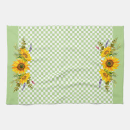 Paño De Cocina girasoles en tablero de ajedrez