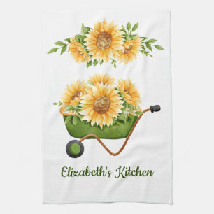 Paño De Cocina Girasoles Floral Amarillo Rústico Campo Acuarela