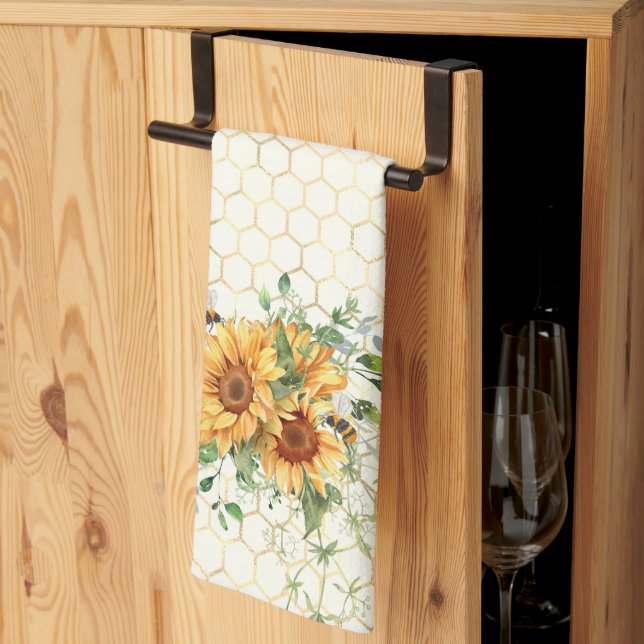 Paño De Cocina Girasoles y abejas  (Pliegue de tercios)