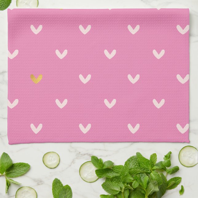 Paño De Cocina Girly Gold Rubor Pink Hearts (Doblado)