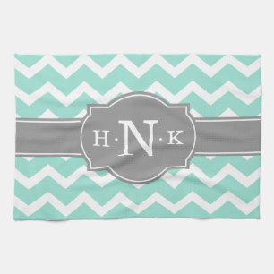 Paño De Cocina Girly Mint Chevron Gray Monograma