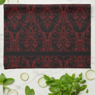 Paño De Cocina Giros florales de monocascos de color rojo negro