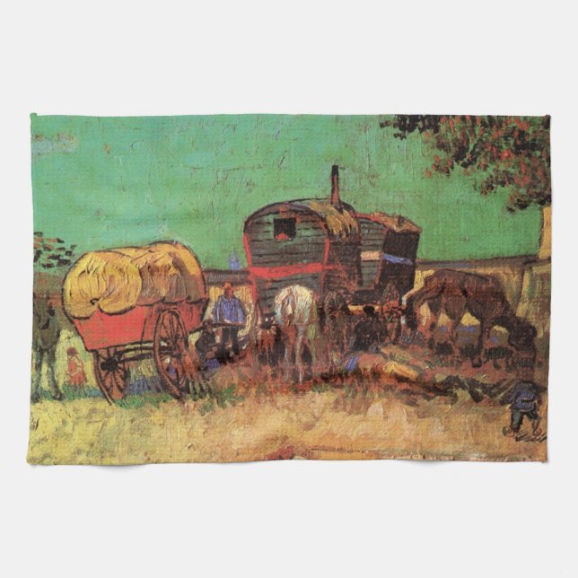 Paño De Cocina Gitanos con caravanas de Vincent van Gogh (Horizontal)