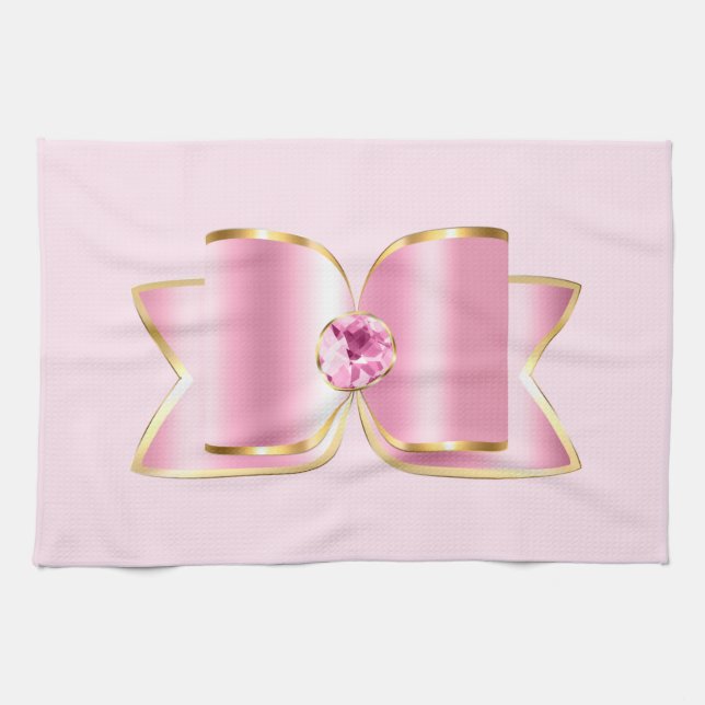 Paño De Cocina Glam Bow rosa con piedra angular (Horizontal)