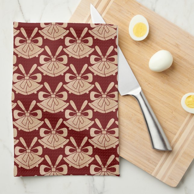 Paño De Cocina Glam Gold Purpurina campanas sobre Navidades rojos (Doblado Cuarto)