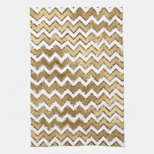 Paño De Cocina Glam Gold White Zigzag Stripes