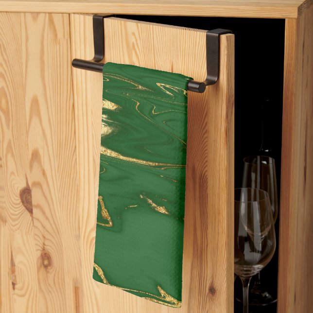 Paño De Cocina Glam Green Gold Faux Marble (Pliegue de tercios)