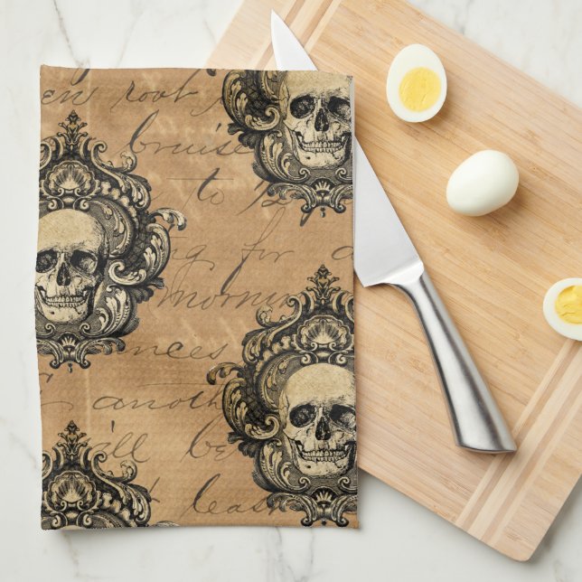 Paño De Cocina Glam Skull gótico de Victoria (Doblado Cuarto)