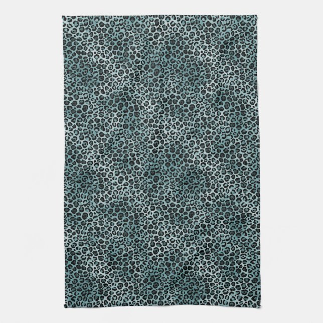 Paño De Cocina Glam Turquoise Verde azulado Leopardo azul Print O (Vertical)