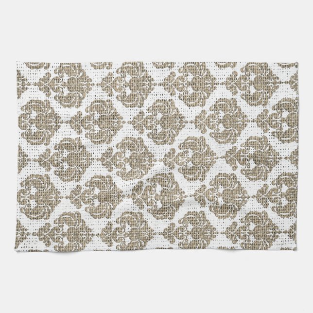 Paño De Cocina Glamor Rústico Damasco Real Burlap Chic Moderno (Horizontal)