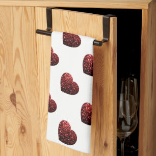 Paño De Cocina Glamour Rojo Brillo destellos Patrón del corazón