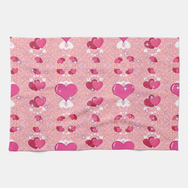 Paño De Cocina glitter pink heart vibrant romantic wallpaper (Horizontal)