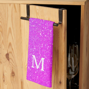 Paño De Cocina Glitter Rosa Ombre Monograma Inicial Lindo