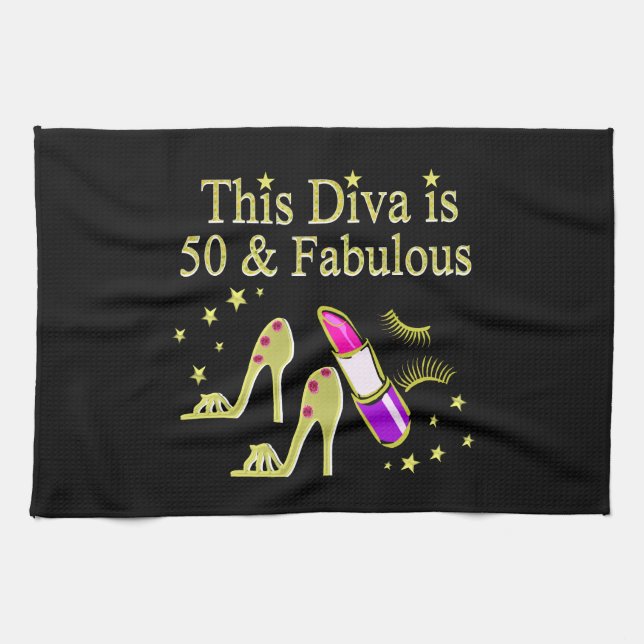 PAÑO DE COCINA GLITZY GOLD 50TH BIRTHDAY DIVA DISEÑN (Horizontal)