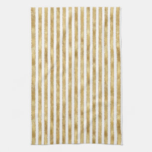 Paño De Cocina Glitzy Gold White Glam Purpurina Sparkle Stripes