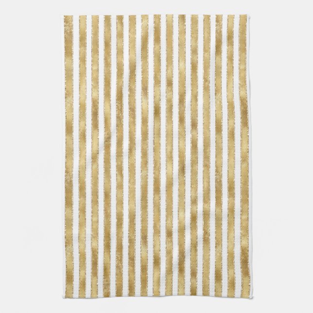 Paño De Cocina Glitzy Gold White Glam Purpurina Sparkle Stripes (Vertical)
