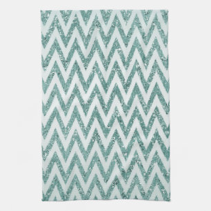Paño De Cocina Glitzy Green White Chevron Strips Navidades