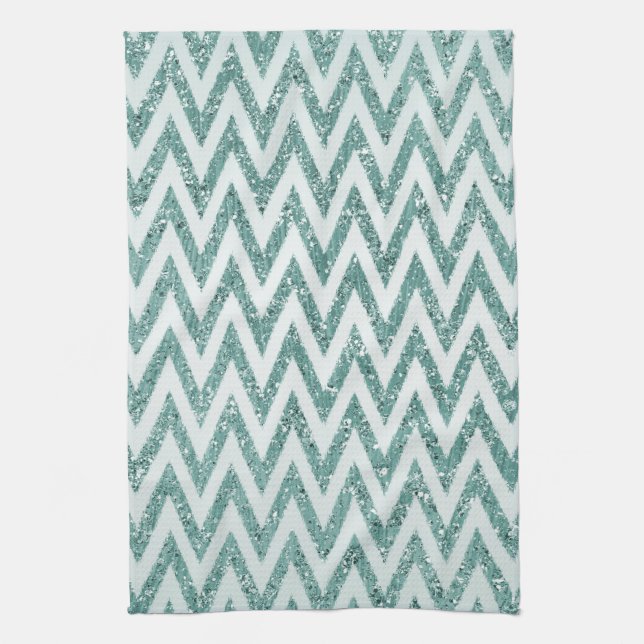 Paño De Cocina Glitzy Green White Chevron Strips Navidades (Vertical)